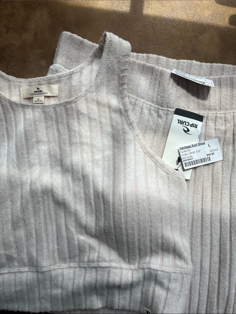 Rip Curl Ribbed Knit Two-Piece Set in Light Beige